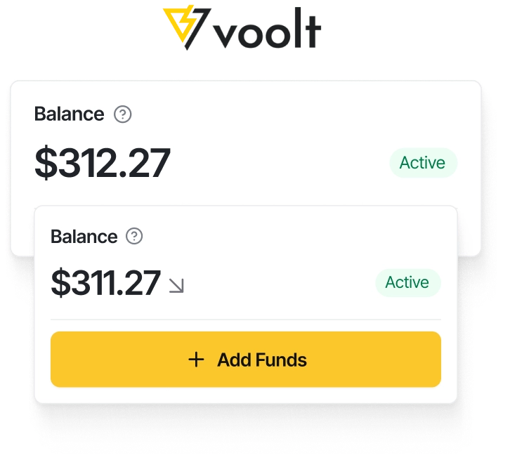 Voolt dashboard showing a balance of $311.27.