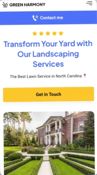 Smartphone screens displaying a landscaping service website.