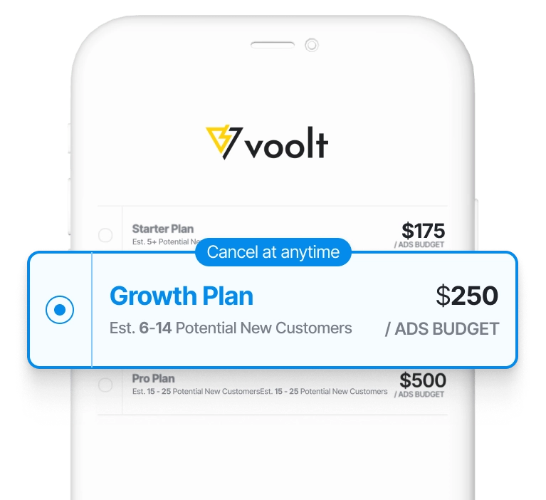 Voolt pricing plans displayed on a smartphone screen.